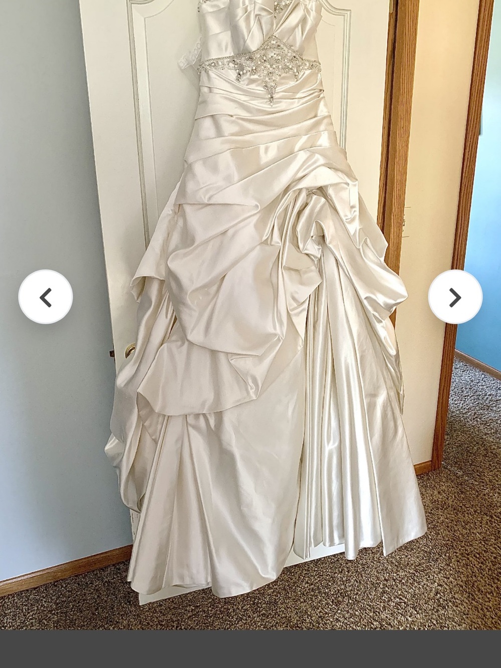 Enzoani Ruched Satin Ball Gown Wedding Dress with Beaded Bodice